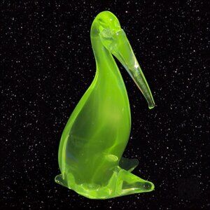 Venetian Clear Art Glass Bird Duck Clear Crystal Green Manganese‎ 365nm UV Glow